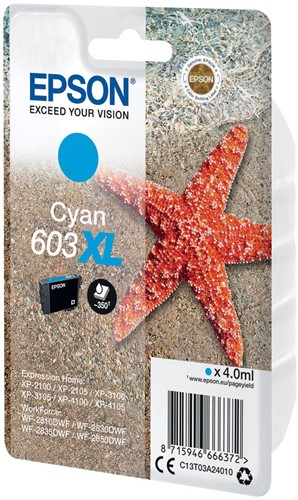 Epson inktcartridge 603 XL, 4 ml, OEM C13T03A24010, cyaan 1 Stuk