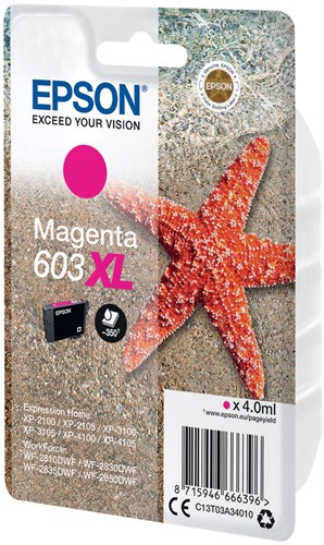 Epson inktcartridge 603 XL, 4 ml, OEM C13T03A34010, magenta 1 Stuk