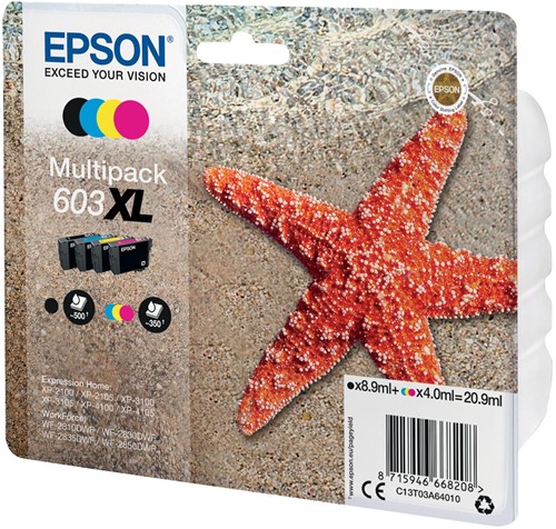 Epson cartouche d'encre 603 XL, 20,9 ml, OEM C13T03A64010, 4 couleurs 4 Stuk