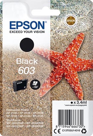 Epson cartouche d'encre 603, 150 pages, OEM C13T03U14020, noir