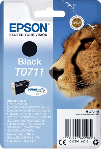 Epson inktcartridge T0711, 245 pagina's, OEM C13T07114012, zwart 1 Stuk