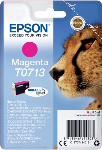 Epson cartouche d'encre T0713, 250 pages, OEM C13T07134012, magenta 1 Stuk