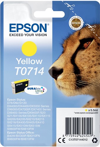 Epson cartouche d'encre T0714, 415 pages, OEM C13T07144012, jaune 1 Stuk