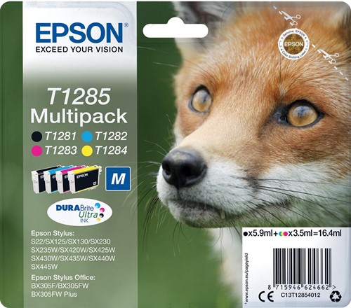 Epson cartouche d'encre T1285, 140-225 pages, OEM C13T12854012, 4 couleurs 4 Stuk