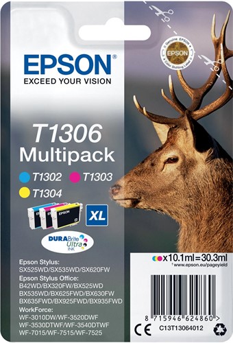 Epson cartouche d'encre T1306, 600-1.005 pages, OEM C13T13064012, 3 couleurs 3 Stuk