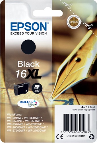 Epson inktcartridge 16XL, 500 pagina's, OEM C13T16314012, zwart 1 Stuk