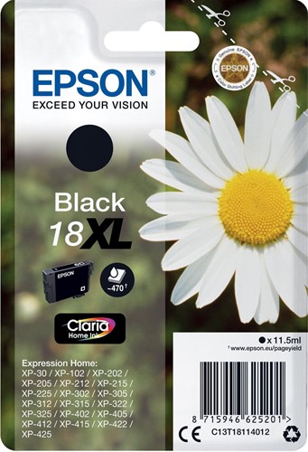Epson inktcartridge 18XL, 470 pagina's, OEM C13T18114012, zwart 1 Stuk