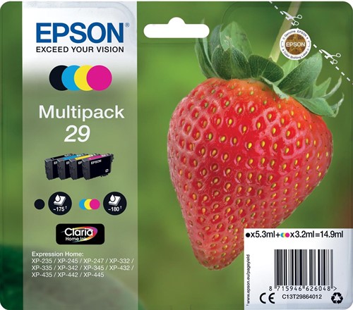 Epson cartouche d'encre 29, 180 pages, OEM C13T29864012, 4 couleurs 4 Stuk