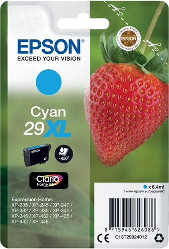 Epson cartouche d'encre 29X,L 450 pages, OEM C13T29924012, cyan 1 Stuk