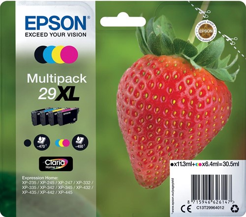 Epson cartouche d'encre 29XL, 450-470 pages, OEM C13T29964012, 4 couleurs 4 Stuk
