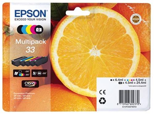 Epson inktcartridge 33, 200 - 300 pagina's, OEM C13T33374011, 5 kleuren 5 Stuk
