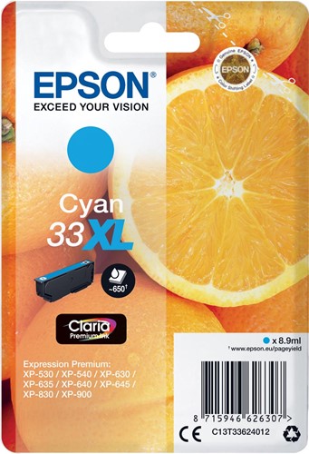 Epson inktcartridge 33XL, 650 pagina's, OEM C13T33624012, cyaan 1 Stuk