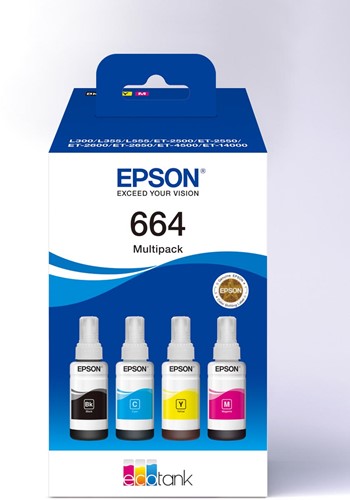 Epson bouteille d'encre 664, 4.500 - 7.500 pages, OEM C13T664640, 4 couleurs