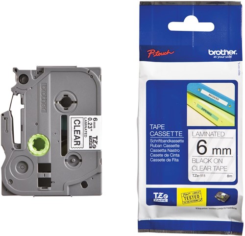 Brother TZe tape voor P-Touch 6 mm, zwart op transparant 1 Stuk