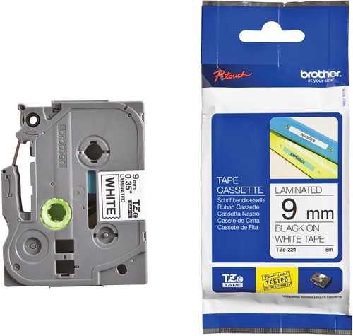 Brother TZe ruban pour P-Touch, 9 mm, noir sur blanc 1 Stuk