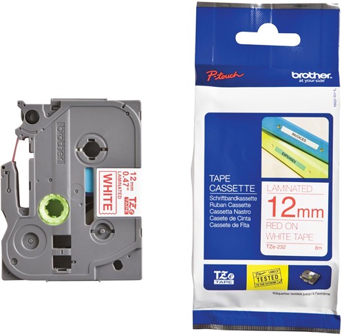Brother TZe ruban pour P-Touch 12 mm, rouge sur blanc 1 Stuk