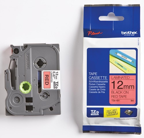 Brother TZe tape voor P-Touch 12 mm, zwart op rood 1 Stuk
