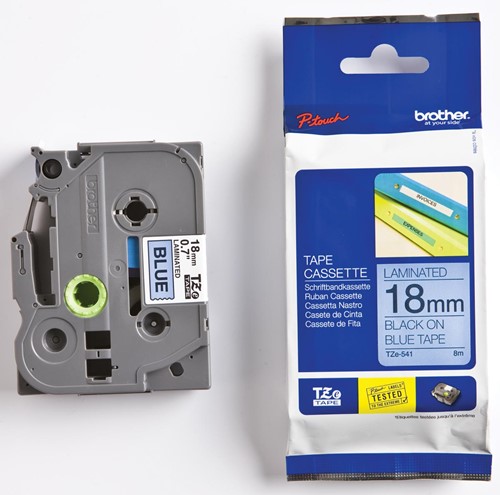 Brother TZe tape voor P-Touch 18 mm, zwart op blauw 1 Stuk
