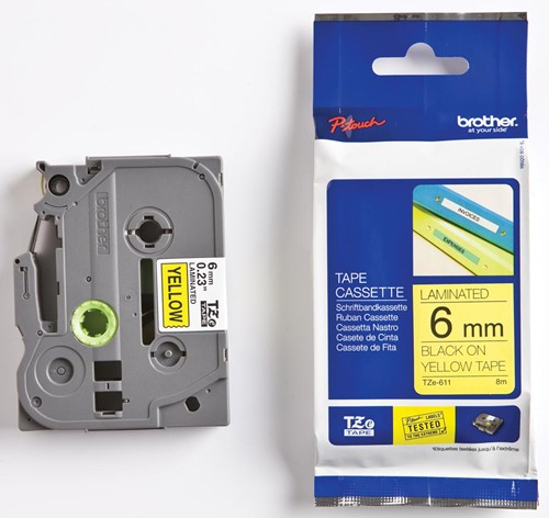 Brother TZe ruban pour P-Touch 6 mm, noir sur jaune