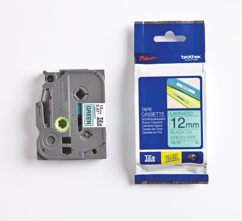 Brother TZe tape voor P-Touch 12 mm, zwart op groen 1 Stuk