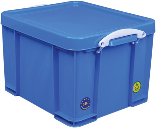 Really Useful Box boîte de rangement 35 l, bleu néon avec poignées blanches