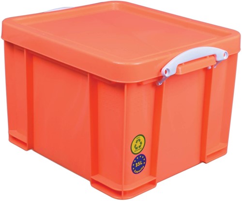 Really Useful Box boîte de rangement 35 litre, orange néon avec poignées blanches