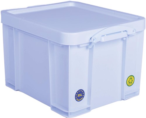 Really Useful Box boîte de rangement 35 litre, blanc néon avec poignées blanches