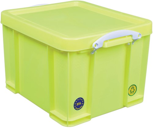 Really Useful Box boîte de rangement 35 litre, jaune néon avec poignées blanches