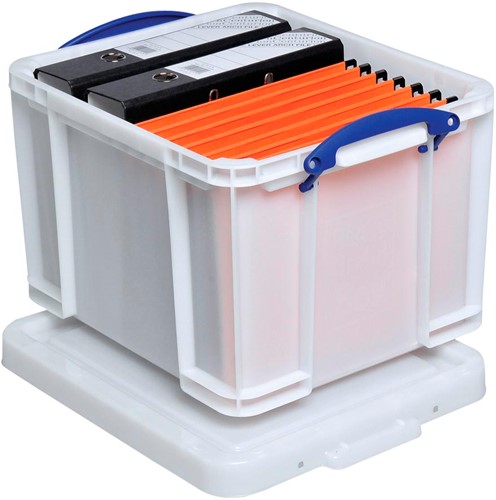 Really Useful Box boîte de rangement 35 litre, blanc avec poignées bleues