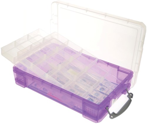 Really Useful Box boîte de rangement 4 litres avec 2 diviseurs, pourpre transparent