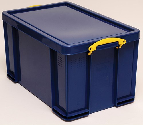 Really Useful Box boîte de rangement 84 litre, bleu foncé avec poignées jaunes