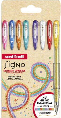 Uni-ball roller Signo Glitter, pointe large, couleurs assorties, étui de 5 pièces