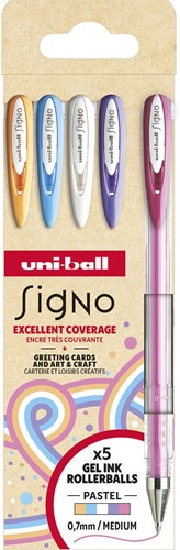 Uni-ball roller Signo Pastel, pointe moyenne, couleurs assorties, étui de 5 pièces