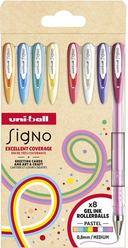 Uni-ball roller Signo Pastel, pointe moyenne, couleurs assorties, étui de 8 pièces