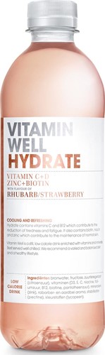 Vitamin Well eau vitaminée Rhubarb & Strawberry, bouteille de 0,5 L, paquet de 12 pièces