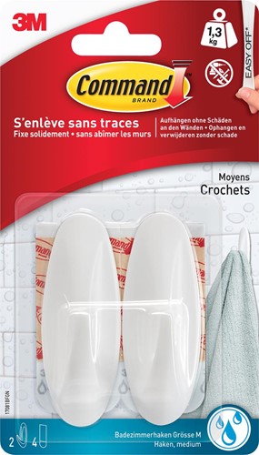 Command crochet, medium, capacité 1,4 kg, blanc, résistent à l'eau, blister de 2 pièces 1 Stuk