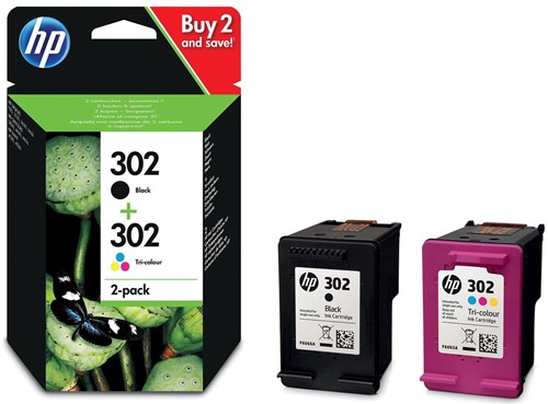 HP inktcartridge 302, 165 - 190  pagina's, OEM X4D37AE, 1 x zwart en 1 x 3 kleuren 1 Stuk