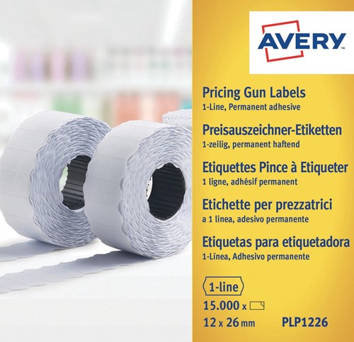 Avery YPLP1226 etiketten voor prijstang permanent, ft 12 x 26 mm, 15 000 etiketten, geel