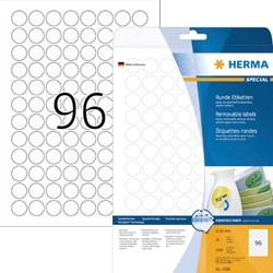 Etiket HERMA 4386 rond 20mm verwijderb wit 2400st 25 Vel